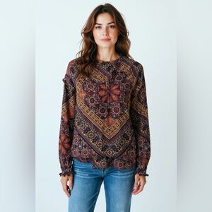 Free People Boho Medallion Print Peasant Blouse Size Small